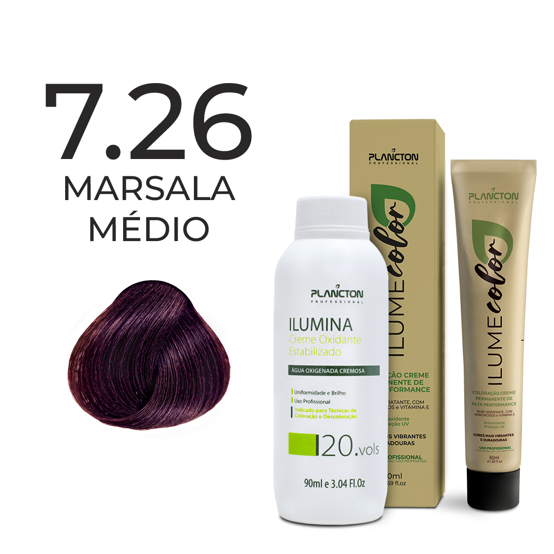 KIT ILUME COLOR PLANCTON - 7.26 MARSALA MÉDIO + ILUMINA OX 20V - 90ML
