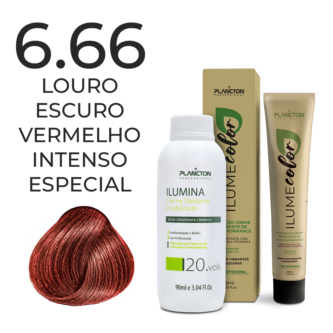 KIT ILUME COLOR PLANCTON - 6.66 LOURO ESCURO VERMELHO INTENSO ESPECIAL + ILUMINA OX 20V - 90ML