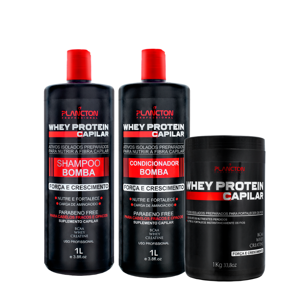 Mega Combo Whey Protein – Shampoo e Condicionador 1lt + Máscara 1kg