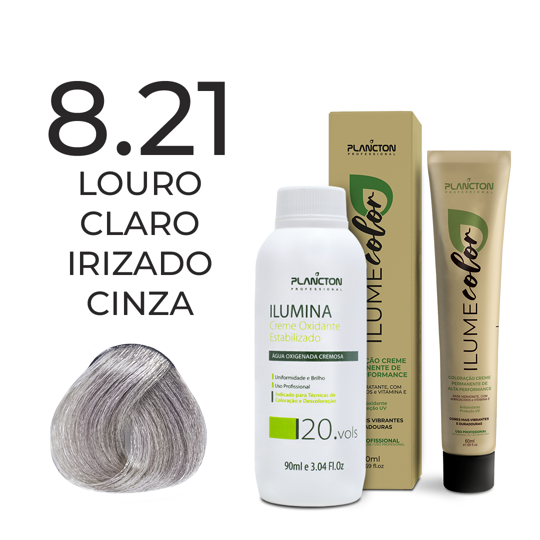 KIT ILUME COLOR PLANCTON - 8.21 LOURO CLARO IRISADO CINZA + ILUMINA OX 20V - 90ML
