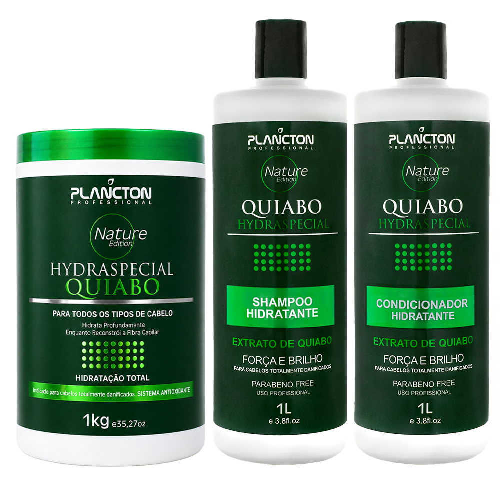 Combo QUIABO Plancton- Shampoo e Condicionador 1Lt + máscara 1kg