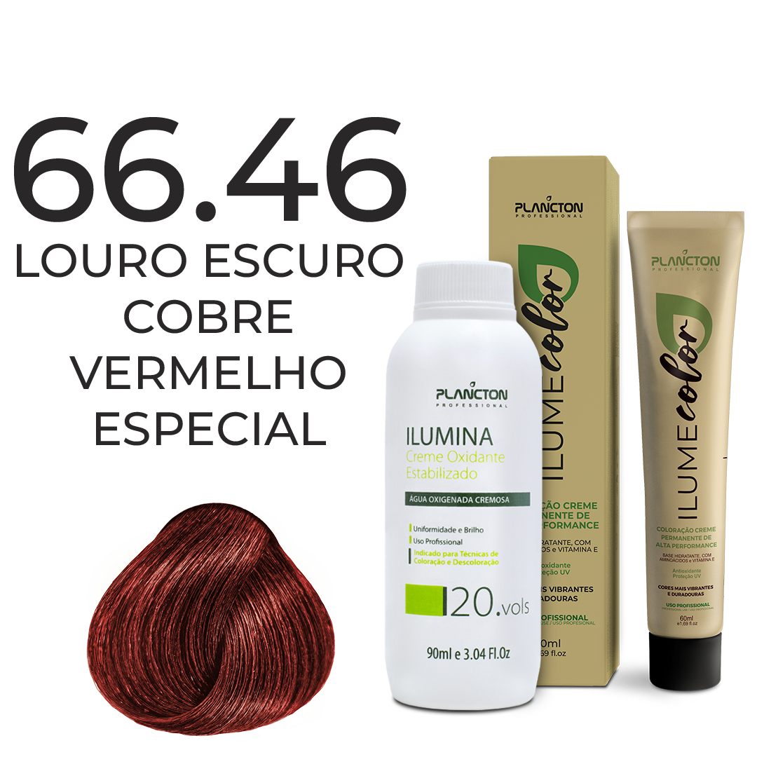 KIT ILUME COLOR PLANCTON - 66.46 LOURO ESCURO COBRE VERMELHO ESPECIAL + ILUMINA OX 20V - 90ML