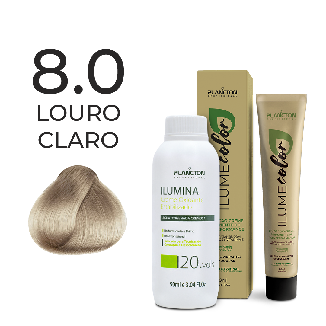 KIT ILUME COLOR PLANCTON - 8.0 LOURO CLARO + ILUMINA OX 20V - 90ML
