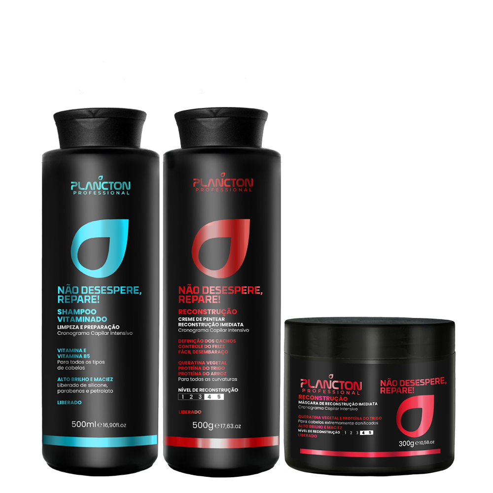 Kit Reconstrução + Shampoo NDR - Não Desespere, Repare! Cronograma Plancton