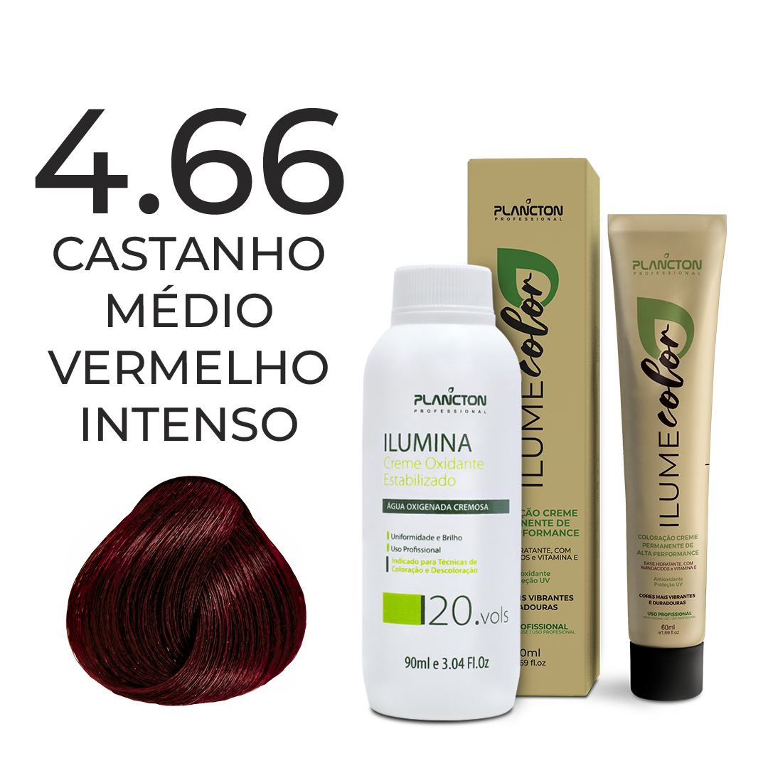 KIT ILUME COLOR PLANCTON - 4.66 CASTANHO MÉDIO VERMELHO INTENSO + ILUMINA OX 20V - 90ML