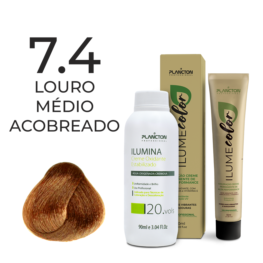 KIT ILUME COLOR PLANCTON - 7.4 LOURO MÉDIO ACOBREADO+ ILUMINA OX 20V - 90ML