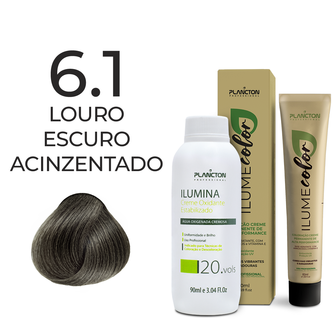 KIT ILUME COLOR PLANCTON - 6.1 LOURO  ESCURO ACIZENTADO + ILUMINA OX 20V - 90ML