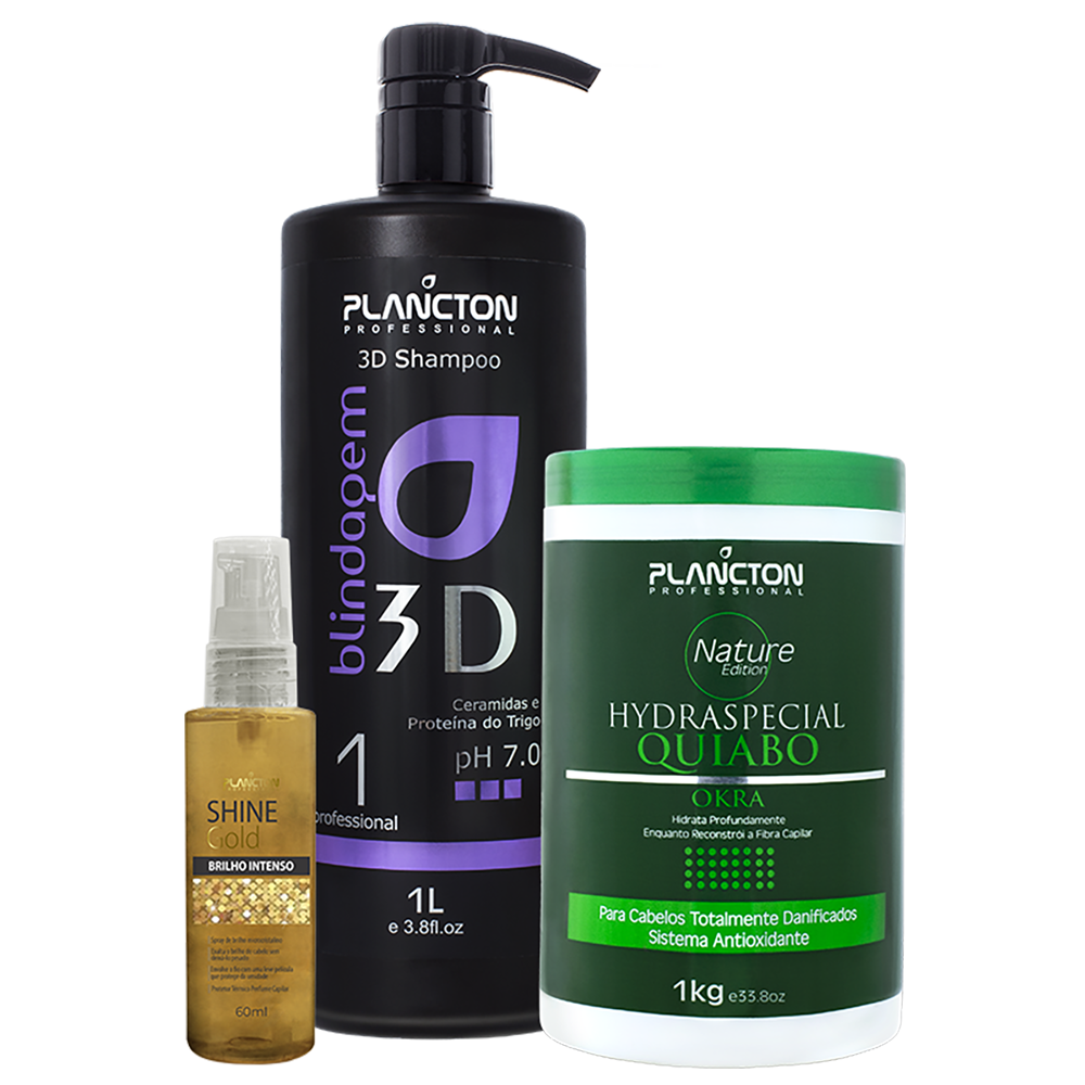 3D Gloss Defrizante 1L+ Quiabo 1k + Shine Gold 60ml