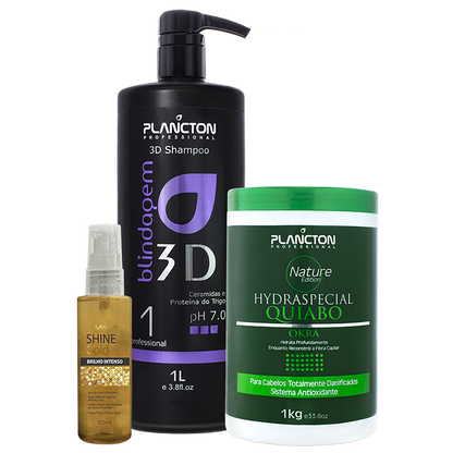 3D Gloss Defrizante 1L+ Quiabo 1k + Shine Gold 60ml