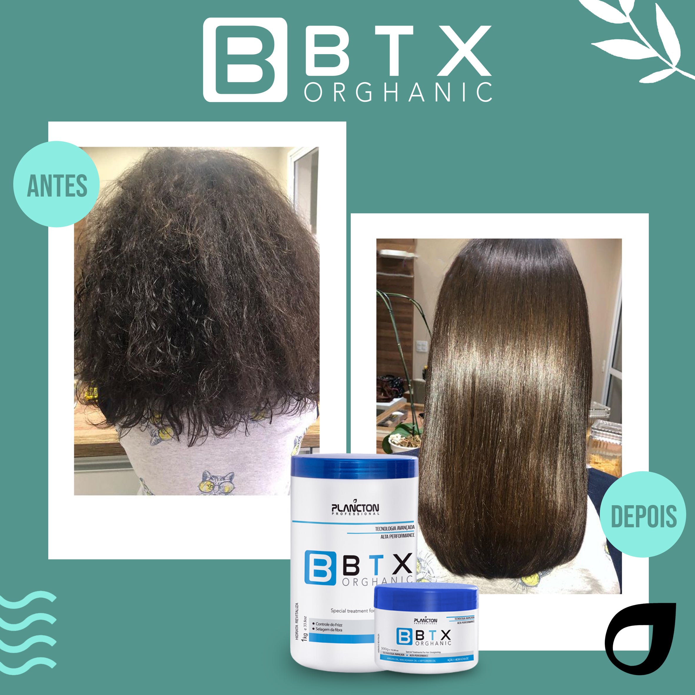 BTX Orghanic 1Kg + Touca Plástica Grátis – Efeito Liso, Brilho Espelhado e Hidratação Profunda