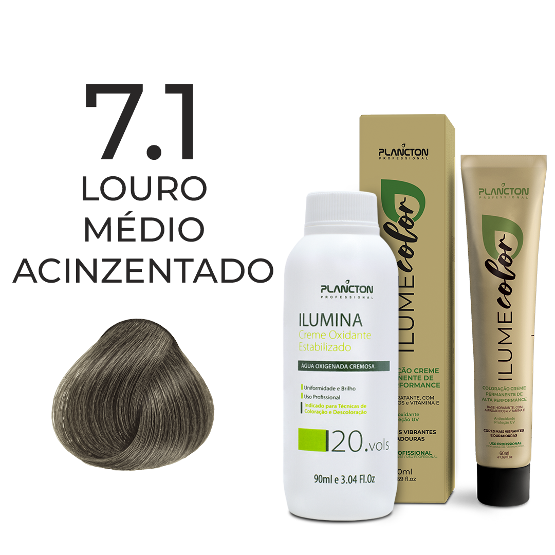 KIT ILUME COLOR PLANCTON - 7.1 LOURO MÉDIO ACIZENTADO + ILUMINA OX 20V - 90ML