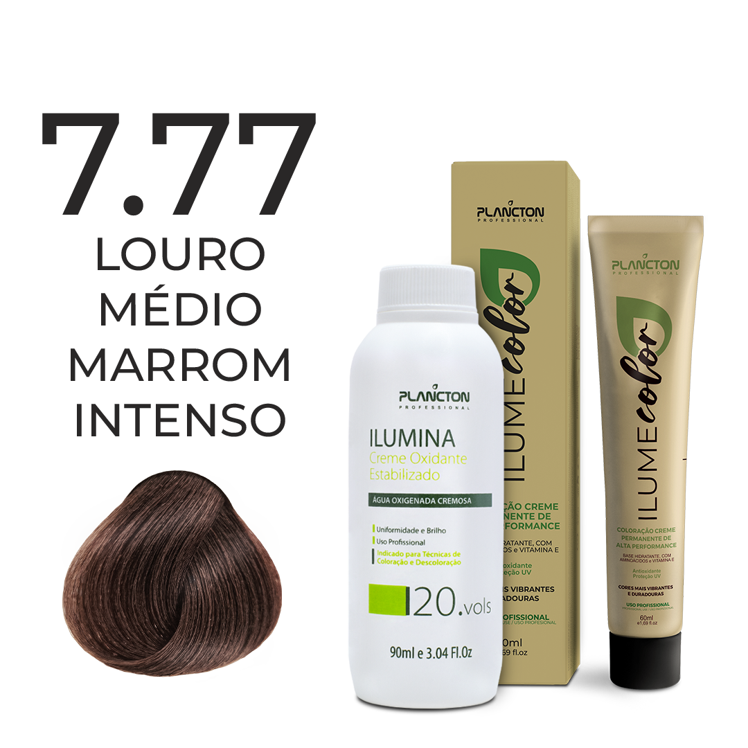 KIT ILUME COLOR PLANCTON - 7.77 LOURO ESCURO MARROM INTENSO + ILUMINA OX 20V - 90ML