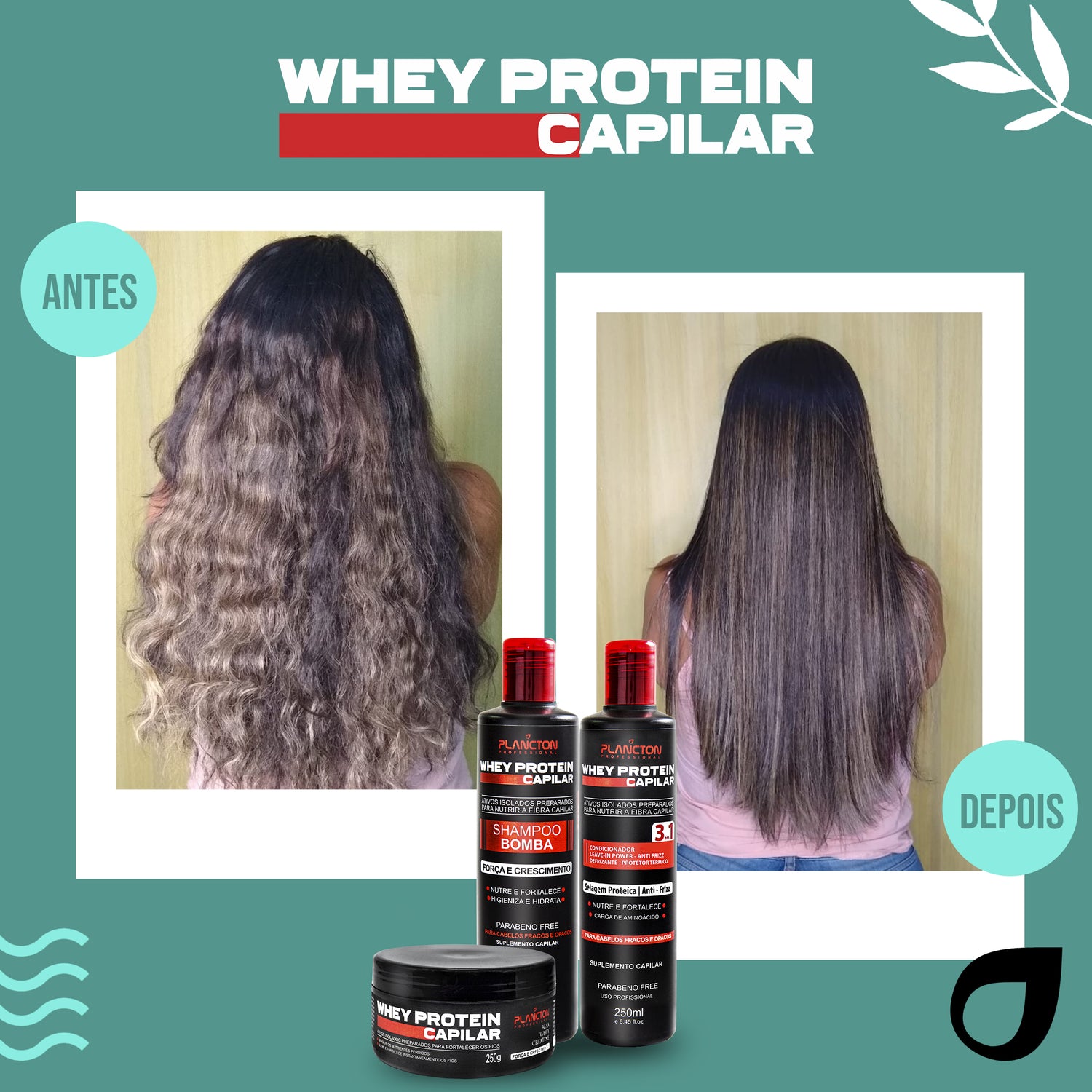 Mascara WHey Protein 500g + Kit Sh e Cond 250ml-  Plancton