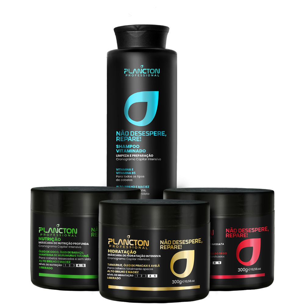 Kit Shampoo + Máscaras NDR - Não Desespere, Repare! Cronograma Plancton