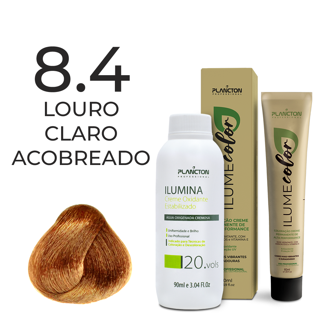 KIT ILUME COLOR PLANCTON - 8.4 LOURO CLARO ACOBREADO + ILUMINA OX 20V - 90ML
