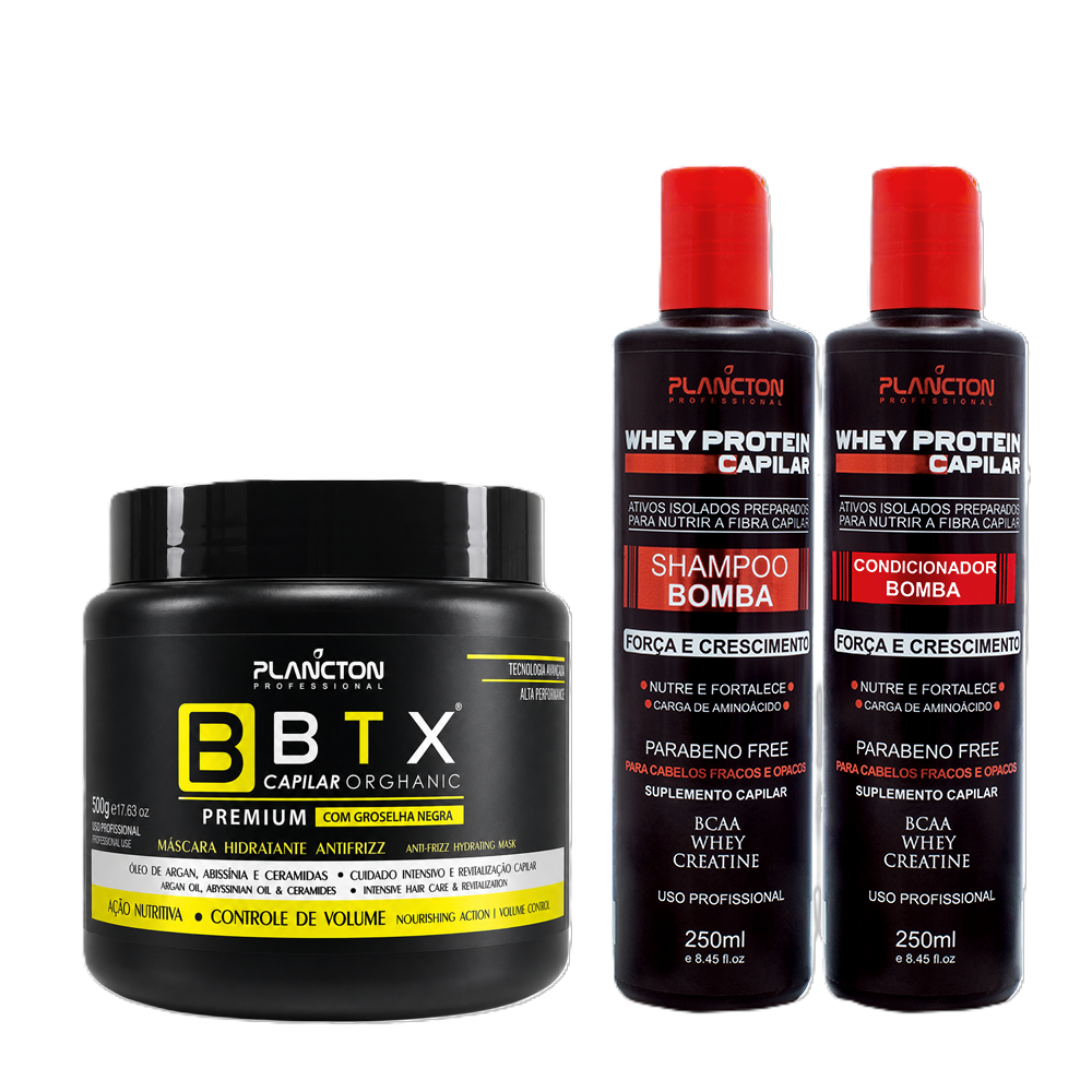 BTX Capilar Premium 500g + Kit Sh e Cond Whey Protein 250ml - Plancton Professional