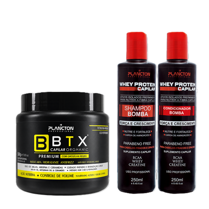 BTX Capilar Premium 500g + Kit Sh e Cond Whey Protein 250ml - Plancton Professional