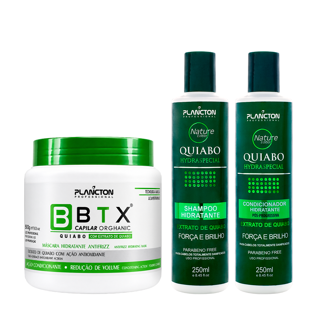 BTX Capilar Quiabo 500g e Kit Sh + Cond Quiabo 250ml  - Plancton Professional