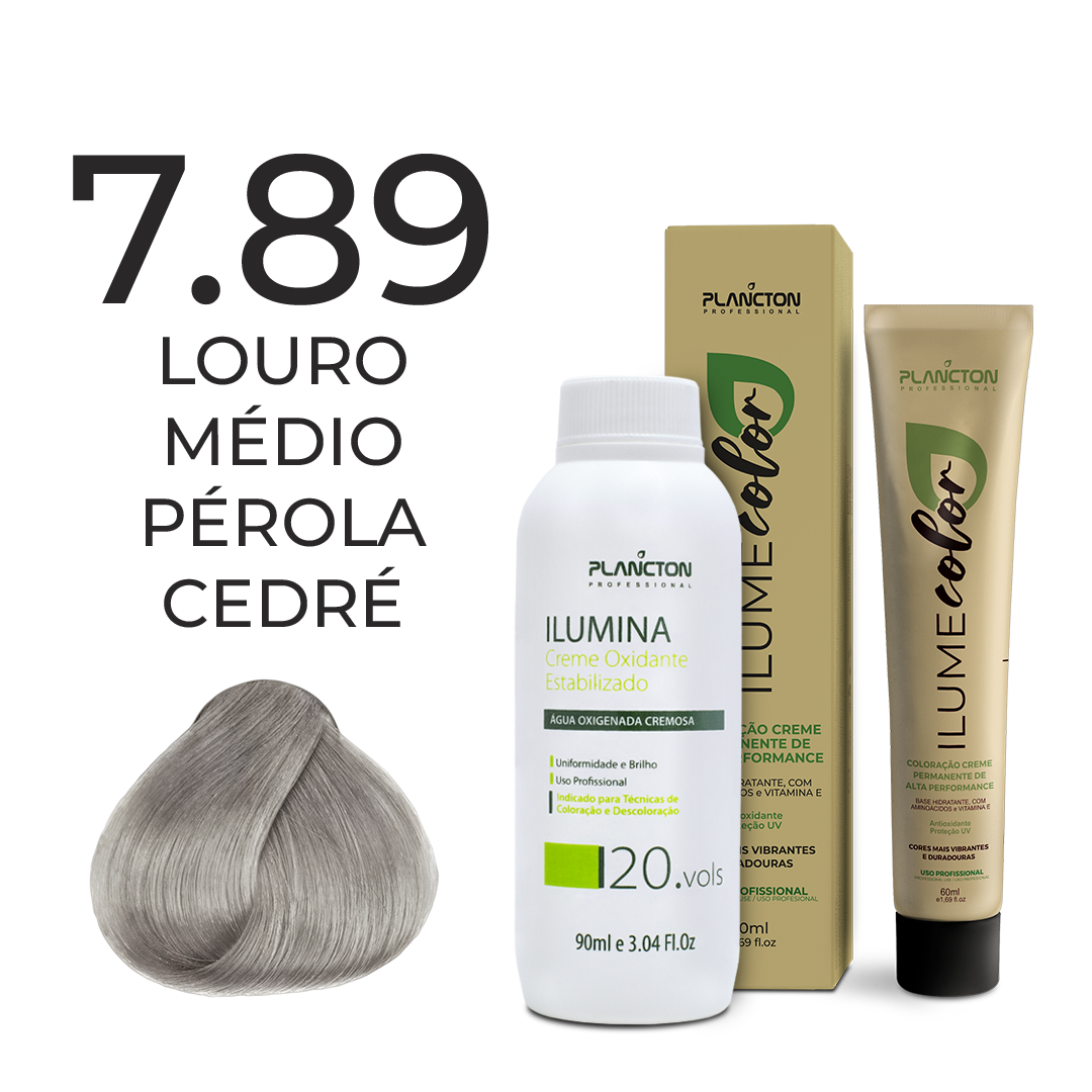 KIT ILUME COLOR PLANCTON - 7.89 LOURO MÉDIO PÉROLA CÉDRE + ILUMINA OX 20V - 90ML