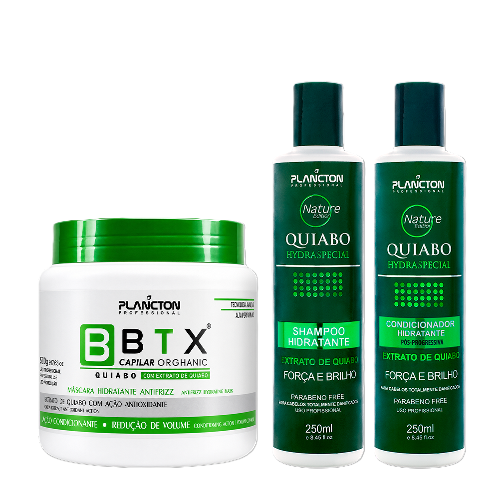 BTX Capilar Quiabo 500g e Kit Sh + Cond Quiabo 250ml  - Plancton Professional
