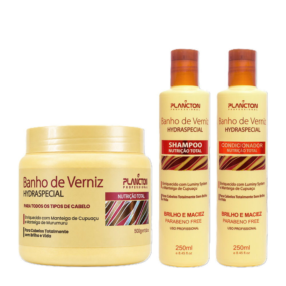 Mascara Banho de Verniz 500g + Kit Sh e Cond 250ml -Plancton