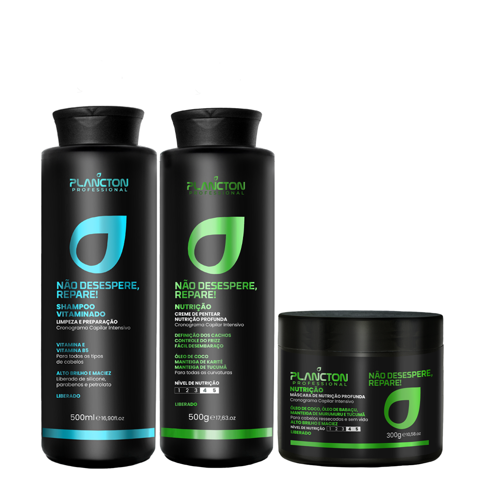 Kit Nutrição + Shampoo NDR - Não Desespere, Repare! Cronograma Plancton