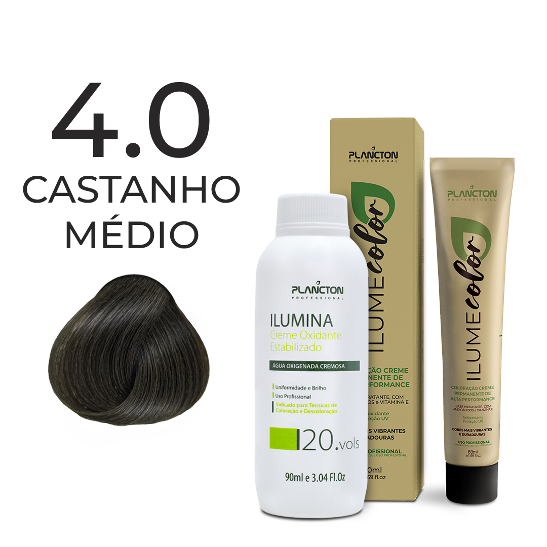 KIT ILUME COLOR PLANCTON - 4.0 CASTANHO MÉDIO + ILUMINA OX 20V - 90ML
