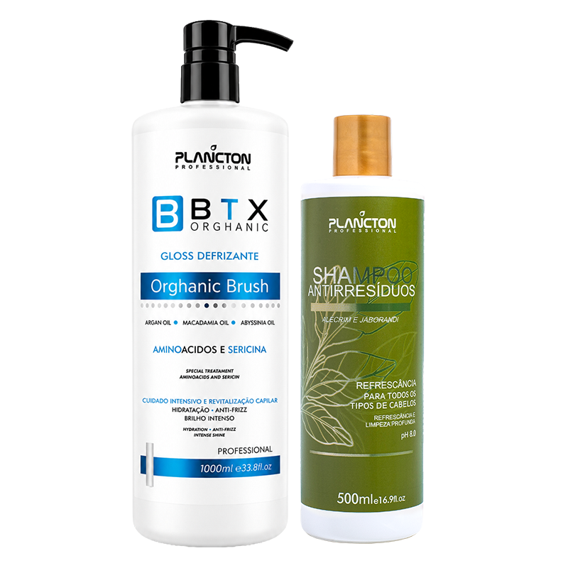 Btx Orghanic Brush 1L e Shampoo Antirresíduo 500ml