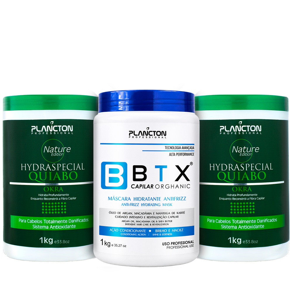 Kit BTX Orghanic + Máscara de Quiabo Plancton –  3 Produtos de 1kg