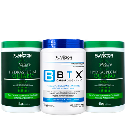 Kit BTX Orghanic + Máscara de Quiabo Plancton –  3 Produtos de 1kg