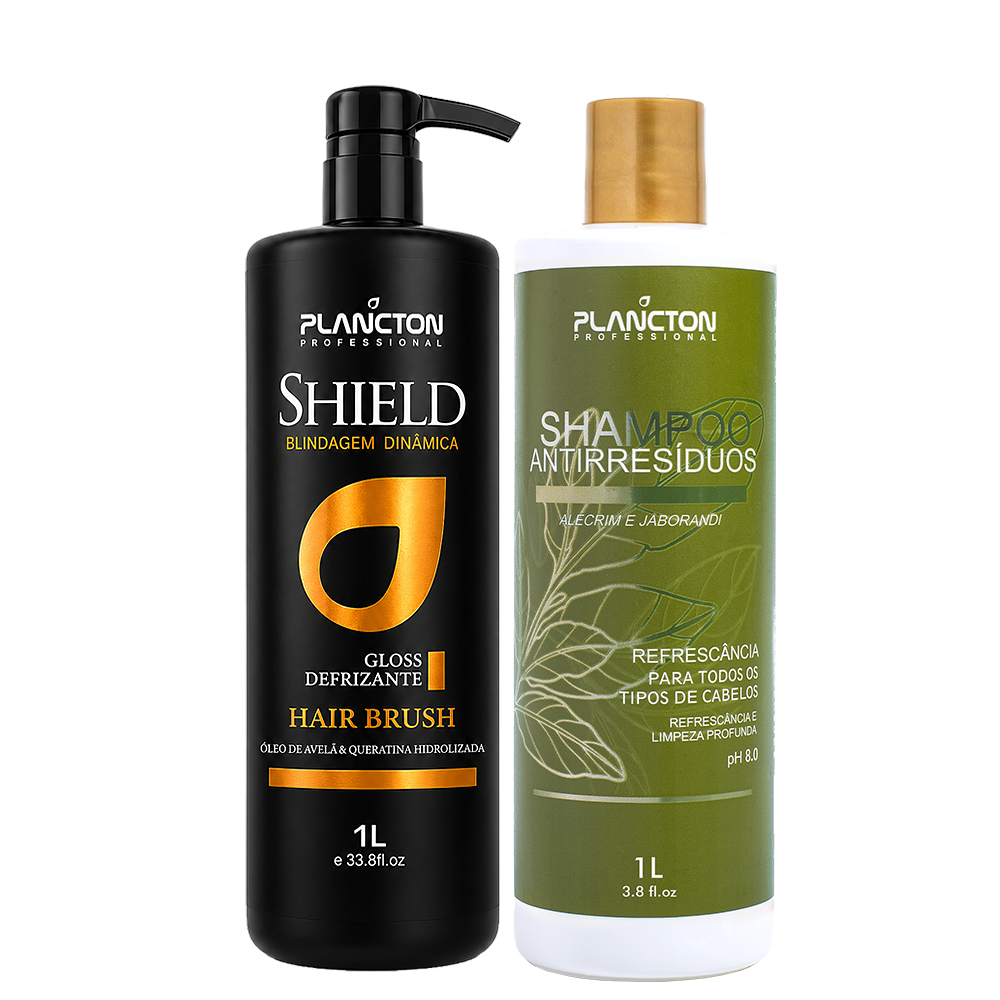 Shield Gloss Defrizante 1L E Shampoo Antirresíduo 1L