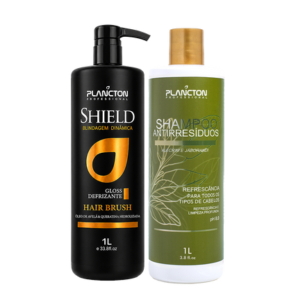 Shield Gloss Defrizante 1L E Shampoo Antirresíduo 1L