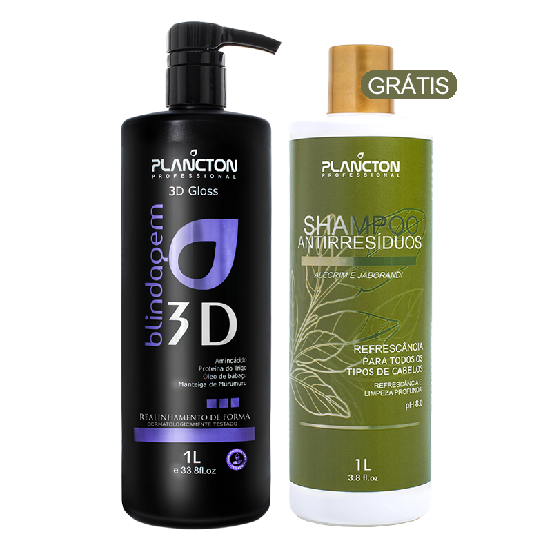 Blindagem 3D Gloss 1Lt + GRÁTIS Shampoo Antirresíduo 1Lt