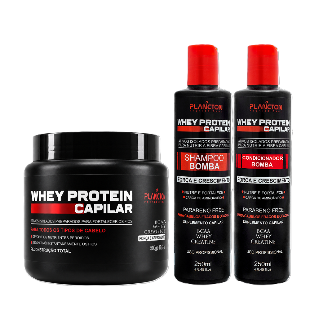 Mascara WHey Protein 500g + Kit Sh e Cond 250ml-  Plancton