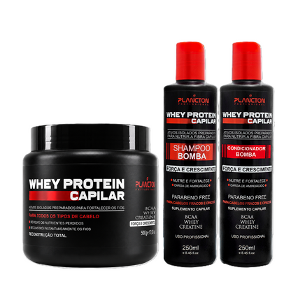 Mascara WHey Protein 500g + Kit Sh e Cond 250ml-  Plancton
