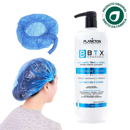 BTX Orghanic Brush Plancton 1L + Touca Plástica Descartável – Efeito Liso, Brilho Espelhado e Nutrição