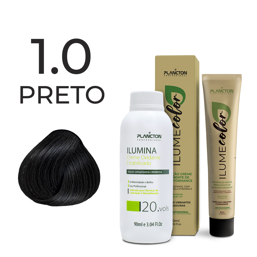 KIT ILUME COLOR PLANCTON - 1.0 PRETO + ILUMINA OX 20V - 90ML