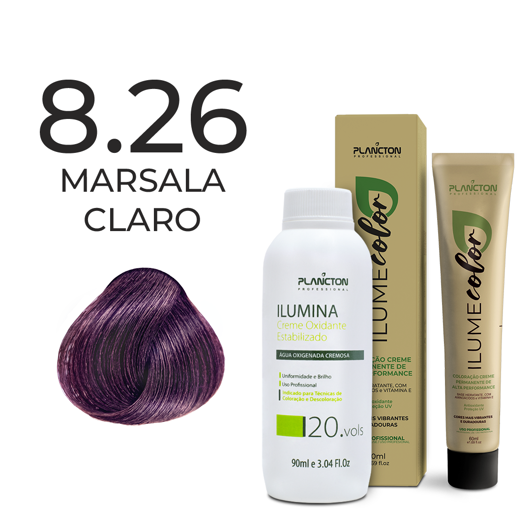 KIT ILUME COLOR PLANCTON - 8.26 MARSALA CLARO + ILUMINA OX 20V - 90ML