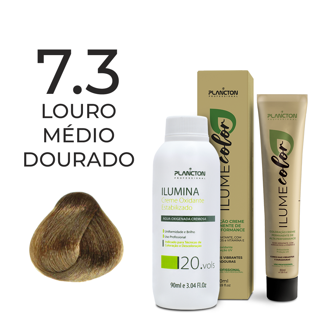 KIT ILUME COLOR PLANCTON - 7.3 LOURO MÉDIO DOURADO + ILUMINA OX 20V - 90ML