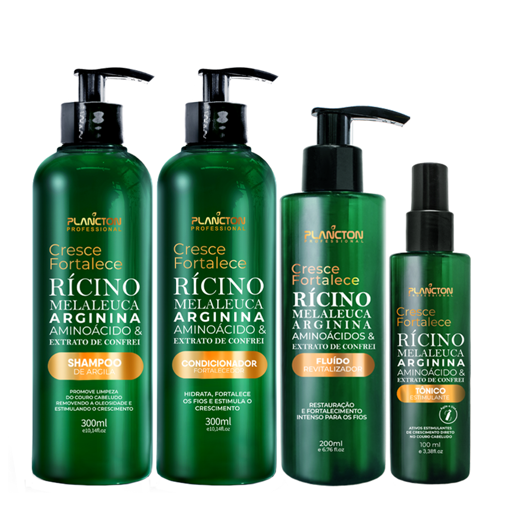KIT CRESCE E FORTALECE - 1 Shampoo + 1 Condicionador + 1 Tônico Capilar + 1 Fluído Revitalizador